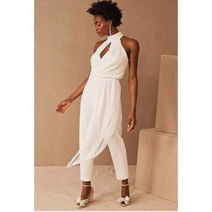 NWT BHLDN Badgley Mischka One33 Social Alanna Ivory Fringe Halter Jumpsuit 8